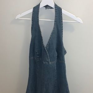denim halter mini dress